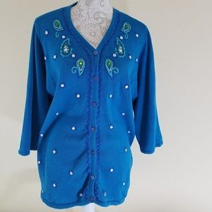 Graver Studio Blue Paisley Cardigan Sweater SZ XL